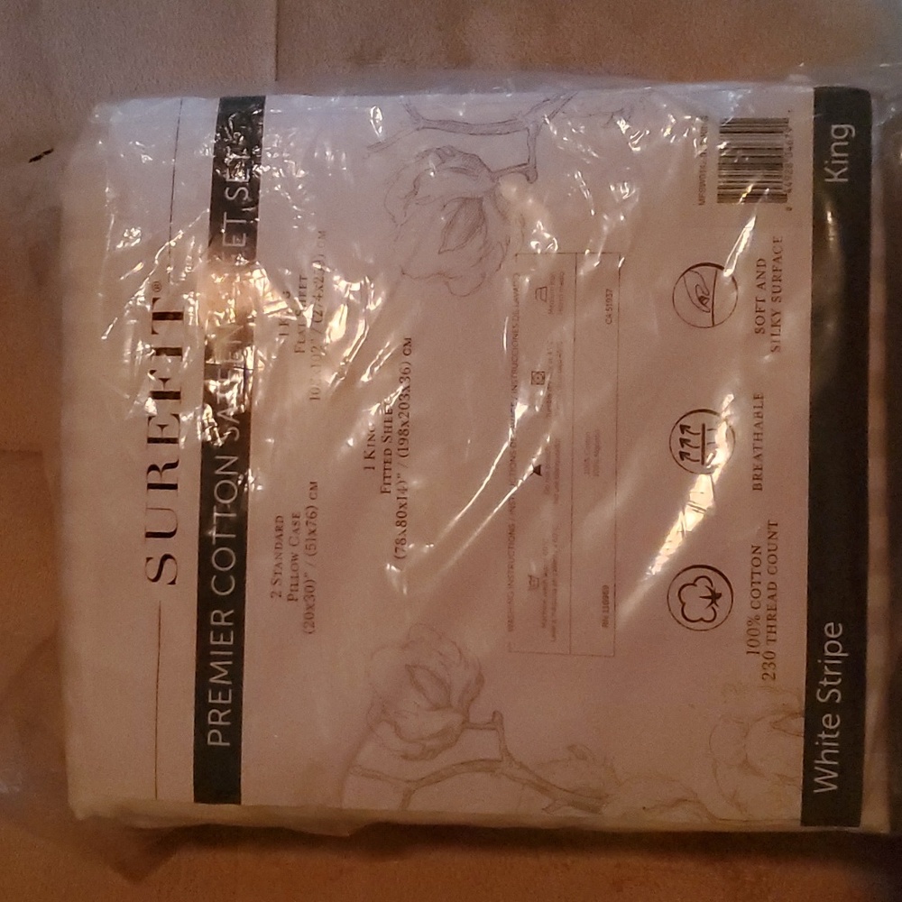 Surefit Premier Cotton Sateen Sheets White King Size New in Package